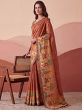 Glamorous Rust Brown Printed Silk Office  Wear Saree With Blouse