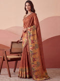 Glamorous Rust Brown Printed Silk Office  Wear Saree With Blouse