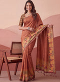 Glamorous Rust Brown Printed Silk Office  Wear Saree With Blouse