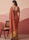 Glamorous Rust Brown Printed Silk Office  Wear Saree With Blouse