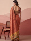 Glamorous Rust Brown Printed Silk Office  Wear Saree With Blouse