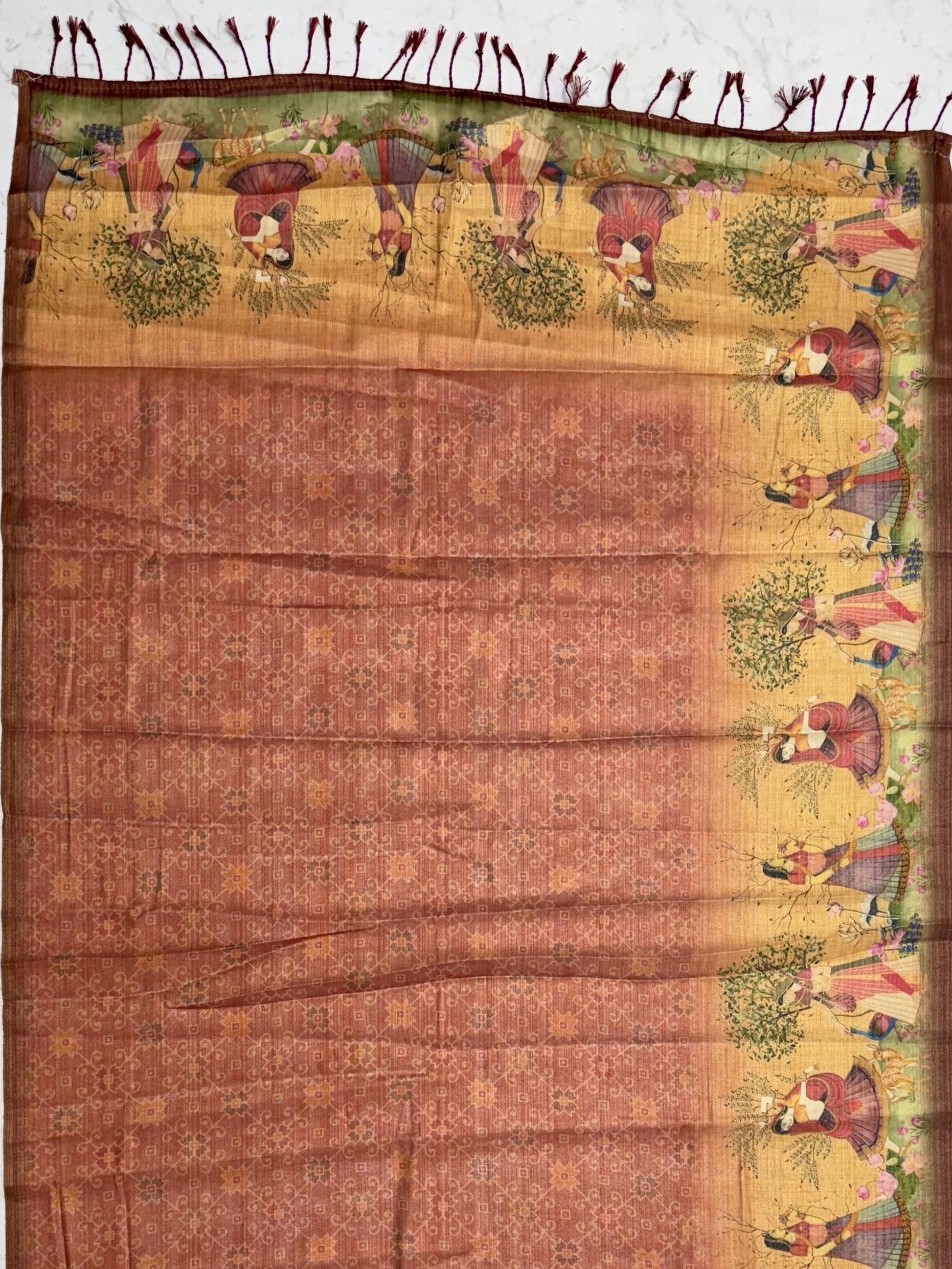 Glamorous Rust Brown Printed Silk Office  Wear Saree With Blouse