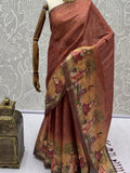 Glamorous Rust Brown Printed Silk Office  Wear Saree With Blouse