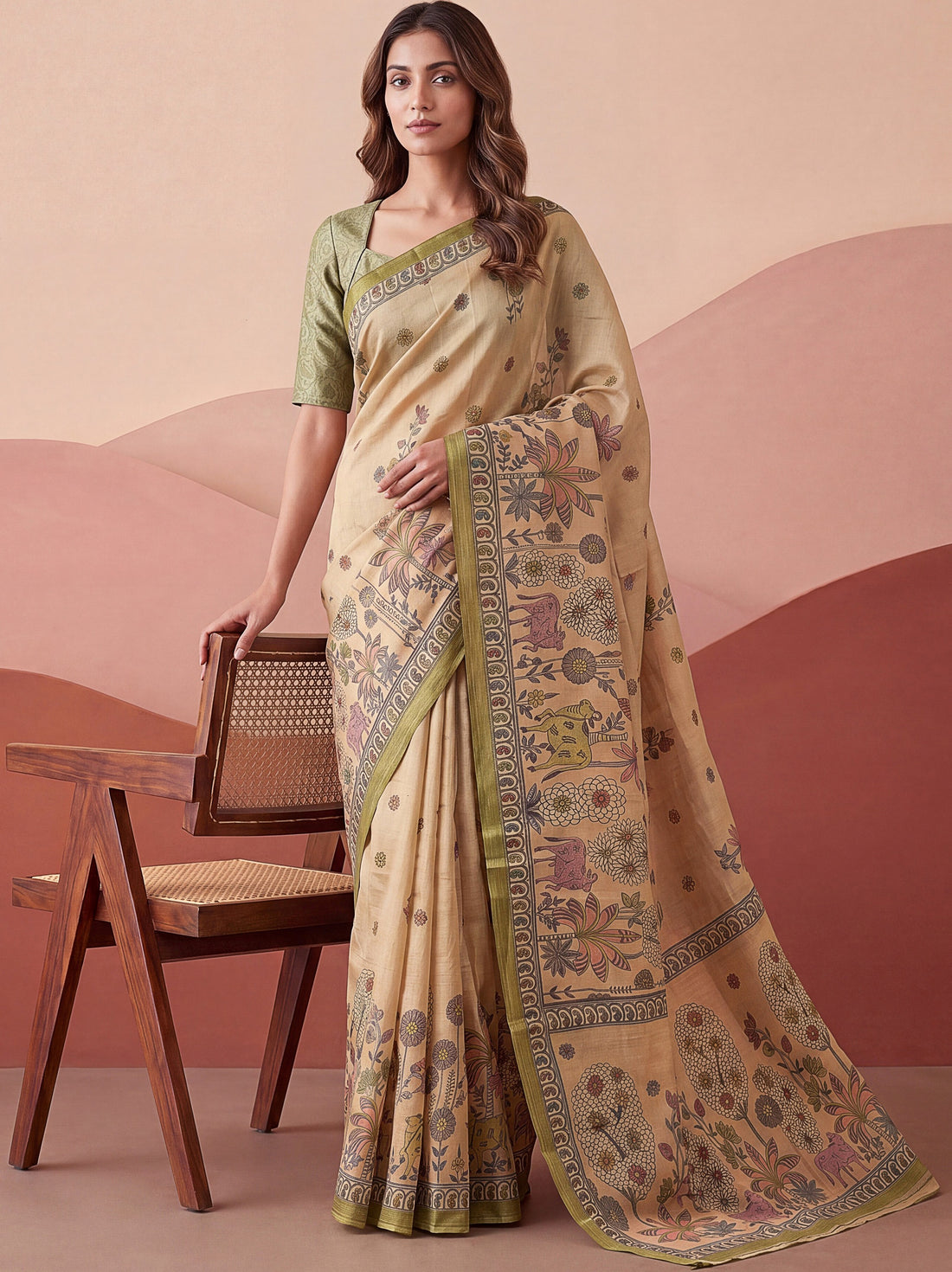 Fabulous Beige Dori Work Silk Festival Wear Saree With Blouse