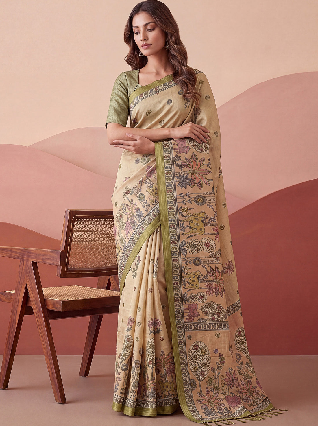 Fabulous Beige Dori Work Silk Festival Wear Saree With Blouse