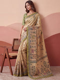 Fabulous Beige Dori Work Silk Festival Wear Saree With Blouse