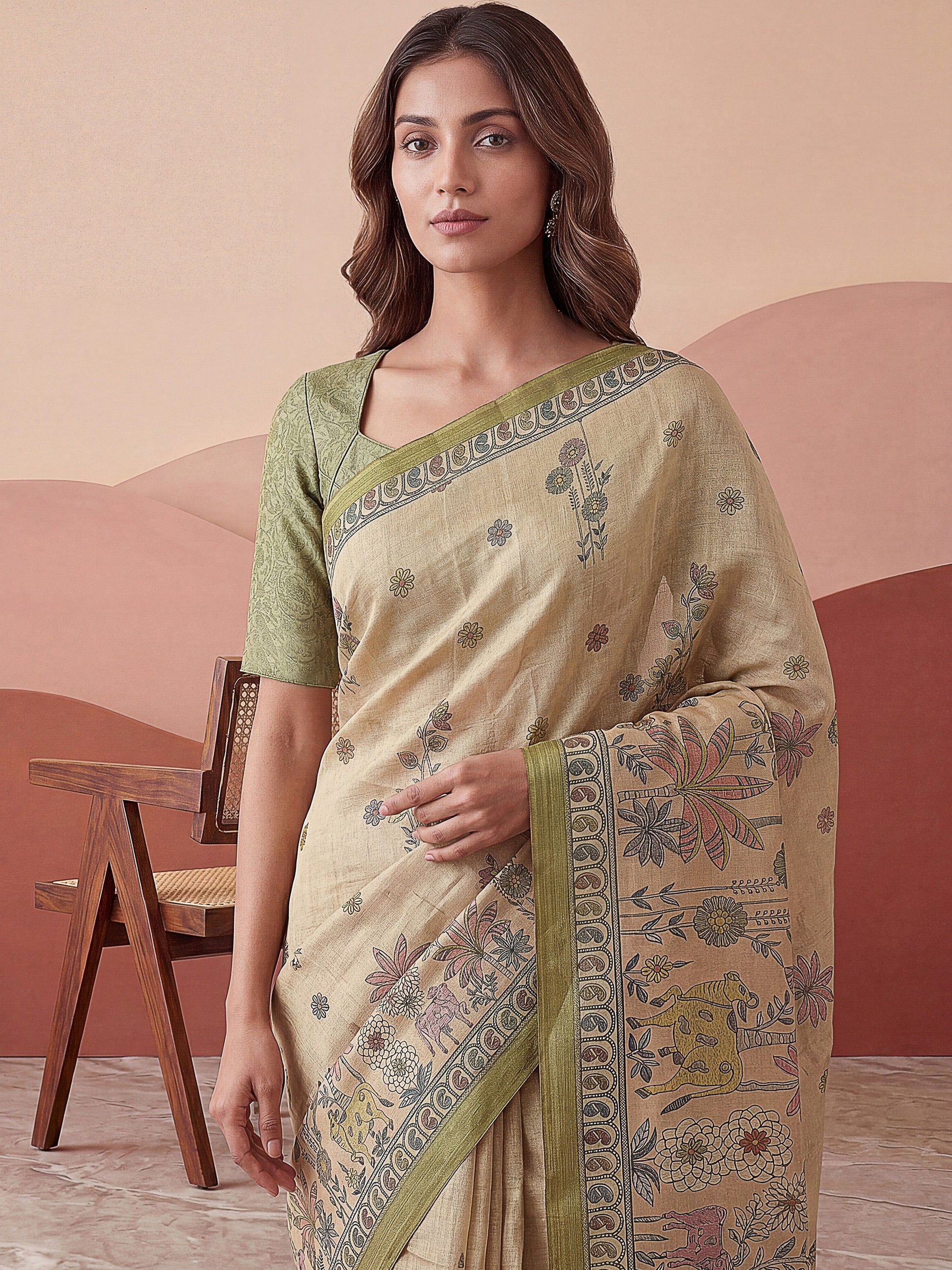 Fabulous Beige Dori Work Silk Festival Wear Saree With Blouse