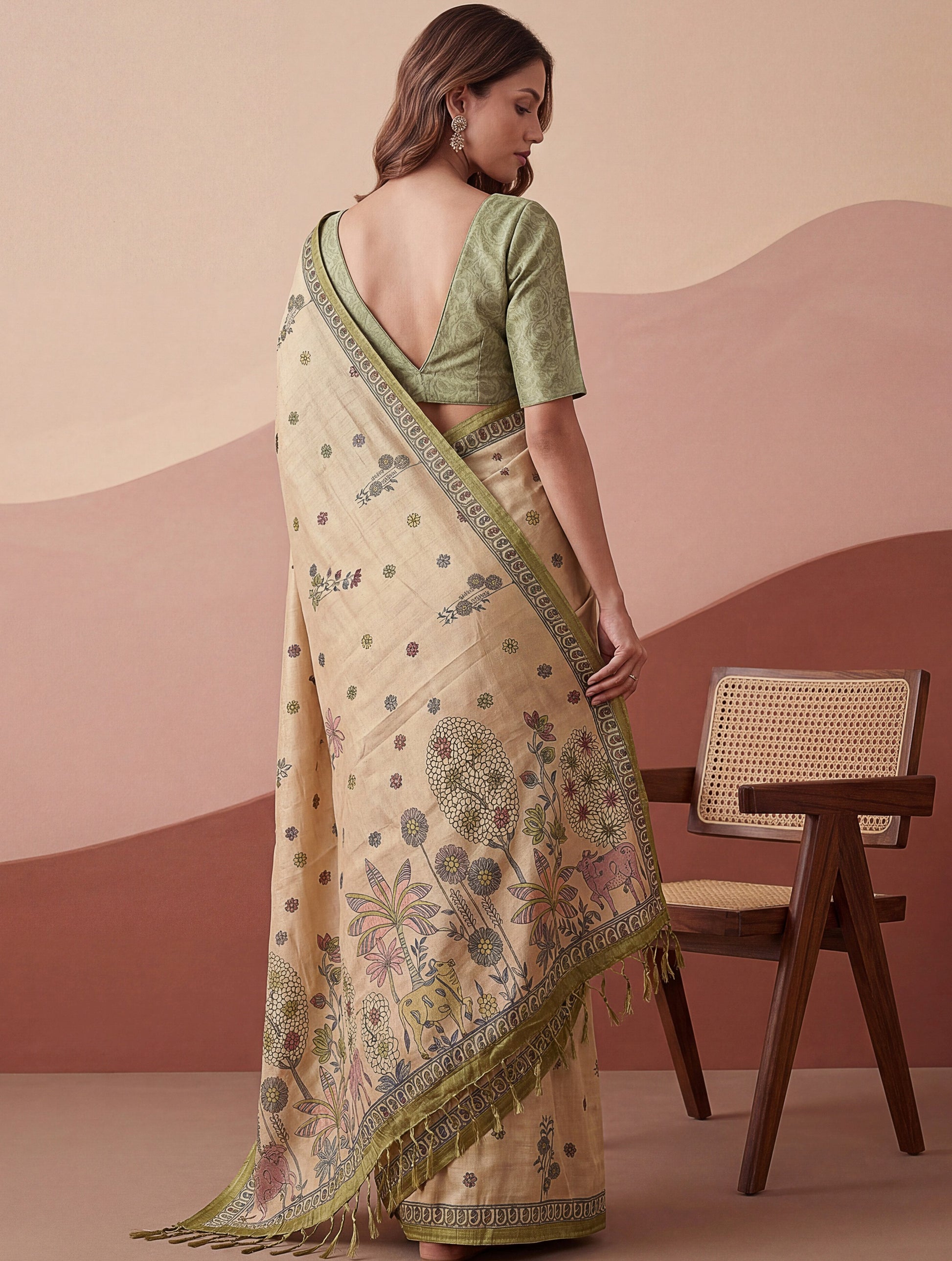 Fabulous Beige Dori Work Silk Festival Wear Saree With Blouse