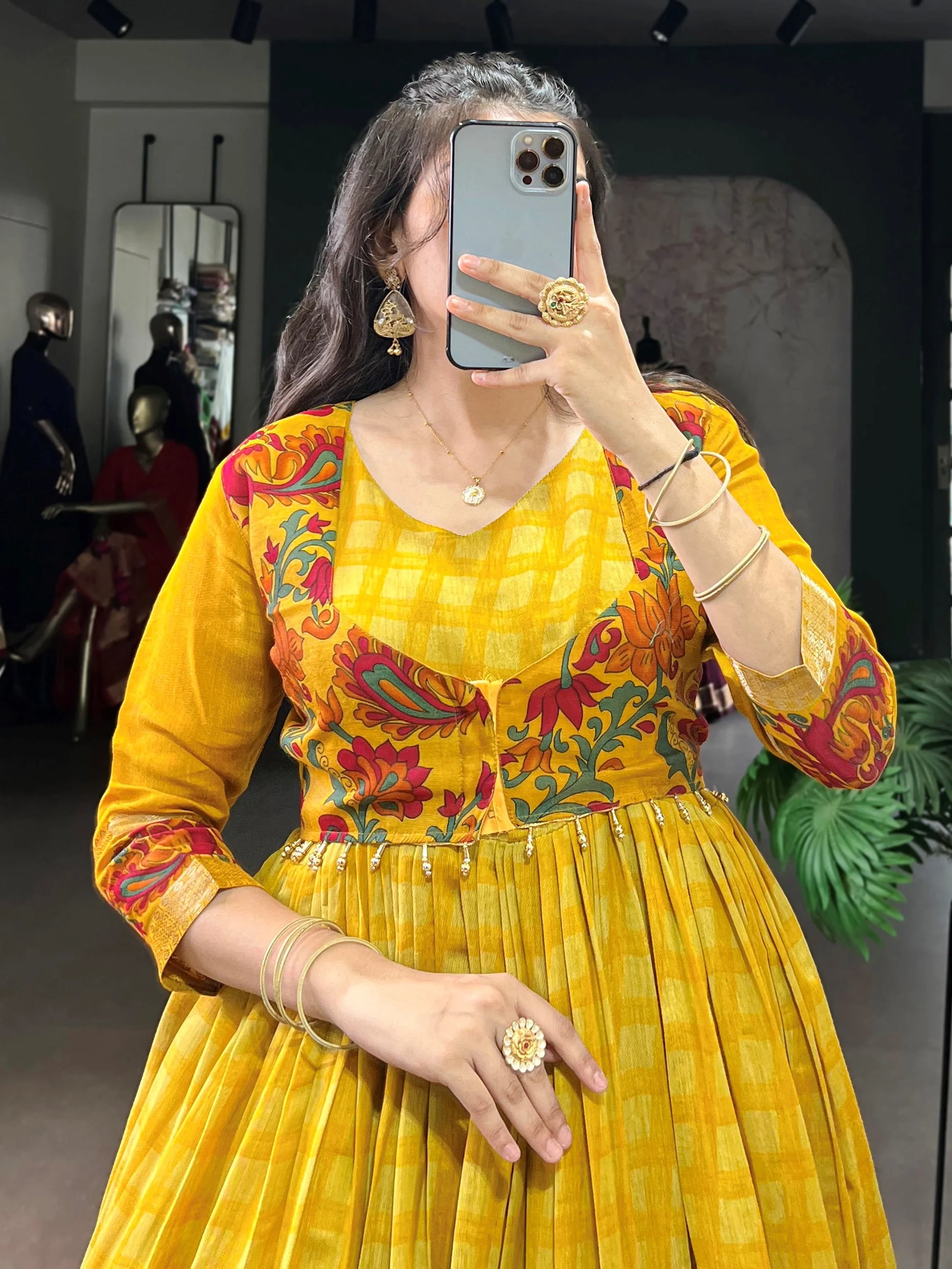 Fashionable Yellow Zari Weaving Chanderi Festival Wear Gown With Koti
