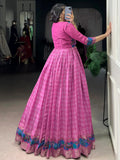 Captivating Pink Printed Chanderi Function Wear Gown With Koti