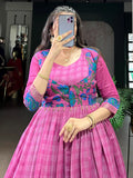 Captivating Pink Printed Chanderi Function Wear Gown With Koti