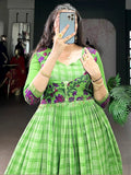 Gorgeous Green Zari Weaving Chanderi Event Wear Gown With Koti