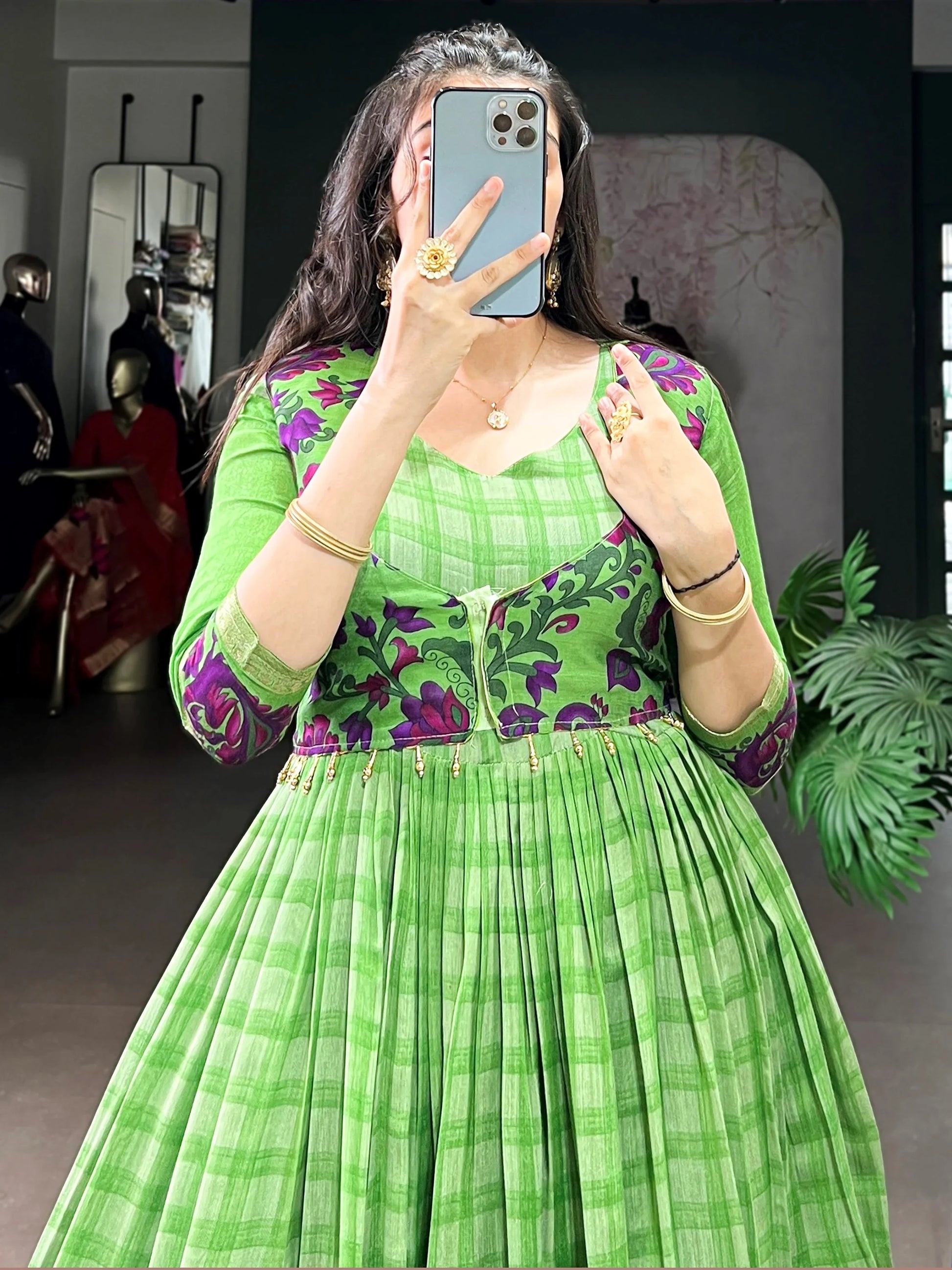 Gorgeous Green Zari Weaving Chanderi Event Wear Gown With Koti