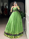 Gorgeous Green Zari Weaving Chanderi Event Wear Gown With Koti