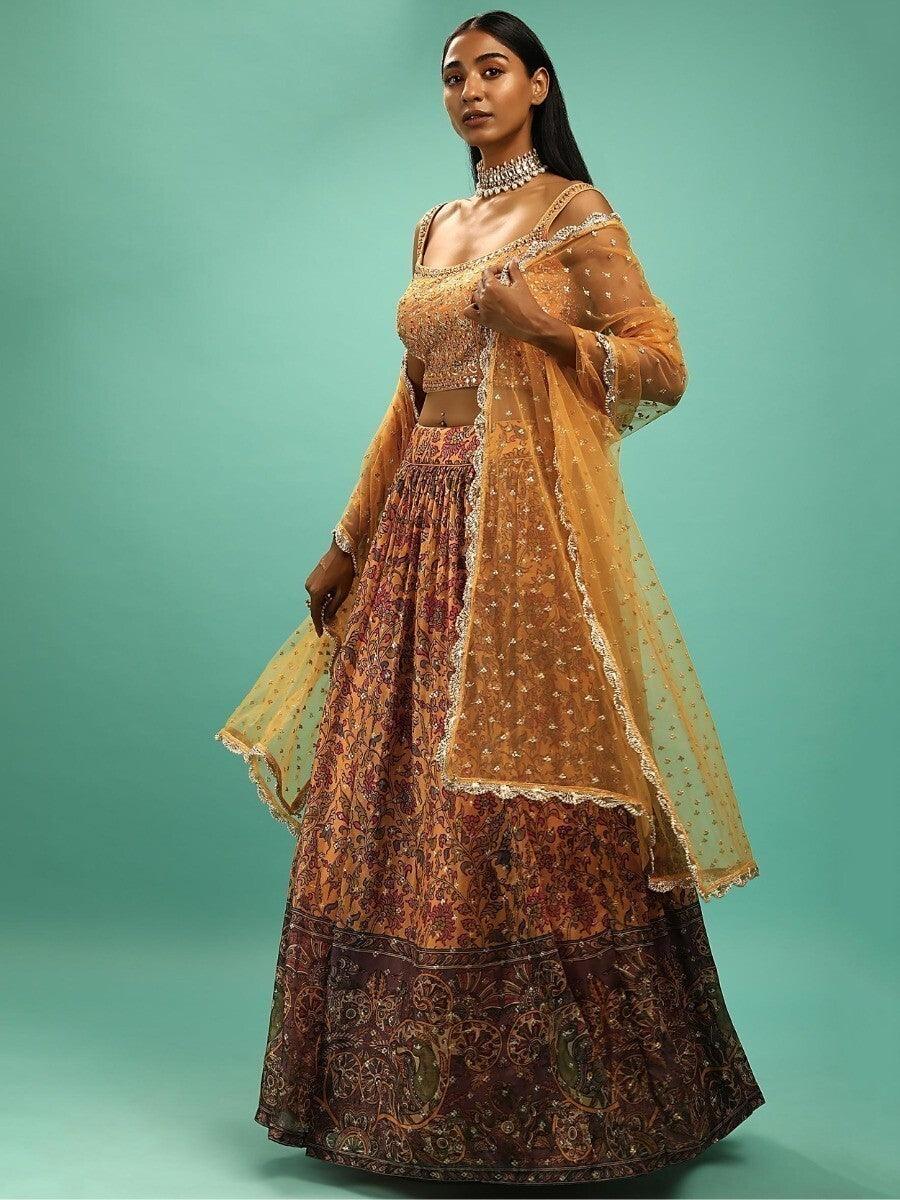 Attractive Yellow Chinon Digital Print Haldi Wear Lehenga Choli