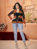 Beautiful Black Embroidered Silk Navratri Wear Kediya Style Kurti