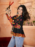 Beautiful Black Embroidered Silk Navratri Wear Kediya Style Kurti