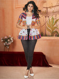 Attractive White Embroidered Silk Navratri Wear Kediya Style Kurti