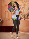 Attractive White Embroidered Silk Navratri Wear Kediya Style Kurti