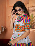 Attractive White Embroidered Silk Navratri Wear Kediya Style Kurti