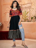 Astonishing Black Embroidered Rayon Navratri Wear Long Kurti