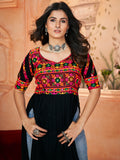 Astonishing Black Embroidered Rayon Navratri Wear Long Kurti