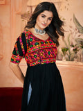 Astonishing Black Embroidered Rayon Navratri Wear Long Kurti