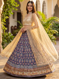 Attractive Blue Digital Printed Art Silk Marriage Wear Lehenga With Blouse