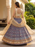 Attractive Blue Digital Printed Art Silk Marriage Wear Lehenga With Blouse
