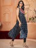 Marvelous Navy Blue Embroidered Rayon Navratri Wear Kurti