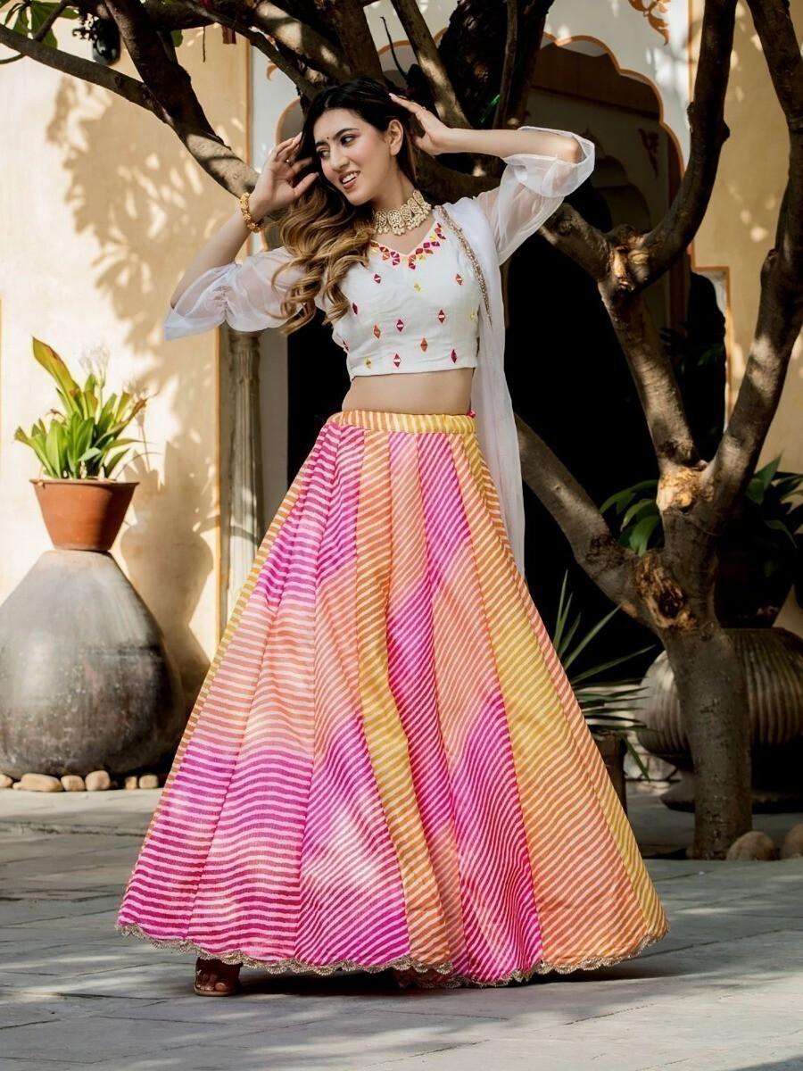 Beautiful Multi-color Leheriya  Printed Silk Function Wear Lehenga Choli