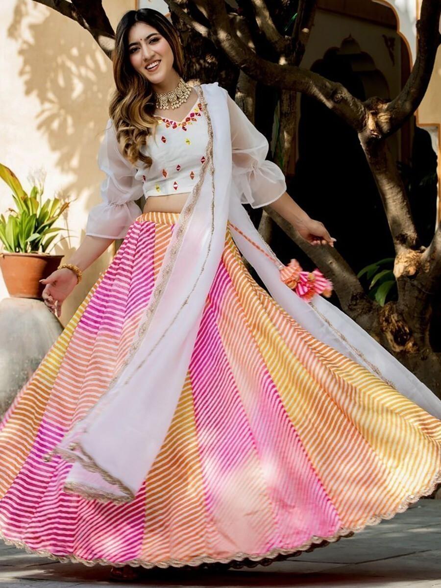 Beautiful Multi-color Leheriya  Printed Silk Function Wear Lehenga Choli