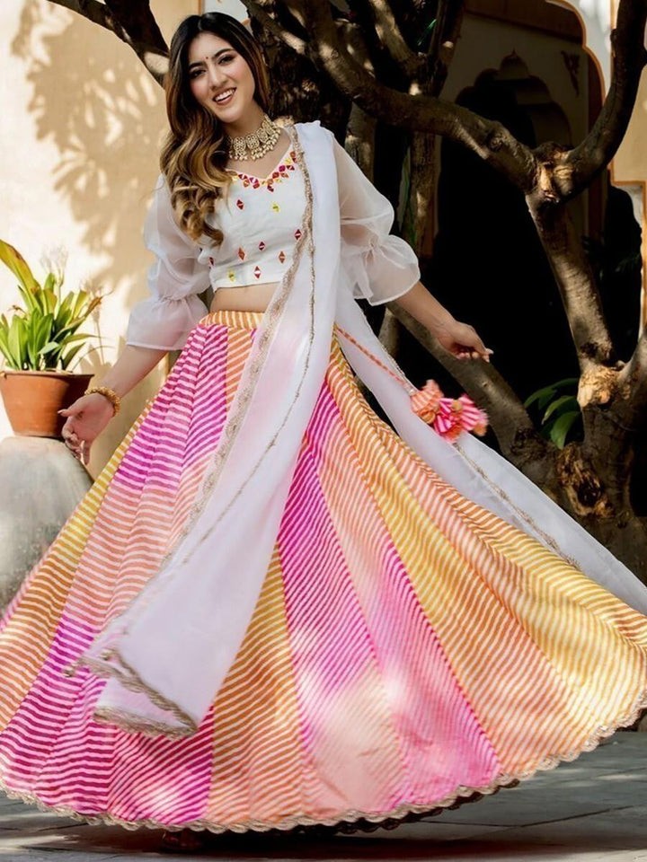 Beautiful Multi-color Leheriya  Printed Silk Function Wear Lehenga Choli
