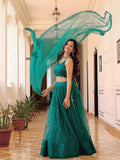 Delightful Teal Green Thread Embroidery Net Party Wear Lehenga Choli