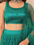 Delightful Teal Green Thread Embroidery Net Party Wear Lehenga Choli