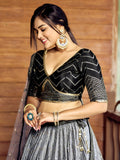 Superb Black Sequins Chinon Events Wear Lehenga Choli With Dupatta