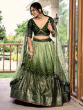 Wonderful Green Sequins Chinon Mehendi Wear Lehenga Choli