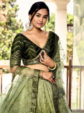 Wonderful Green Sequins Chinon Mehendi Wear Lehenga Choli