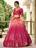 Majestic Pink Sequins Chinon Wedding Wear Lehenga Choli With Dupatta