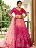 Majestic Pink Sequins Chinon Wedding Wear Lehenga Choli With Dupatta