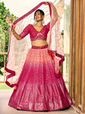 Majestic Pink Sequins Chinon Wedding Wear Lehenga Choli With Dupatta