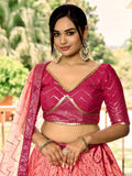 Majestic Pink Sequins Chinon Wedding Wear Lehenga Choli With Dupatta