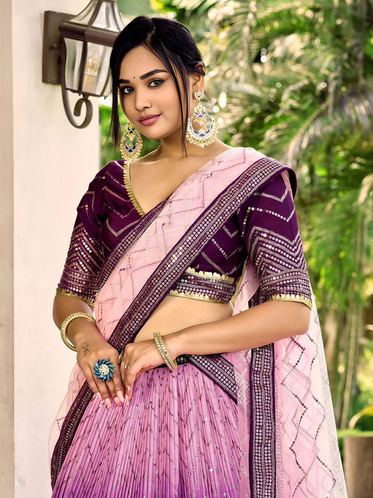 Fabulous Purple Sequins Chinon Traditional Lehenga Choli With Dupatta