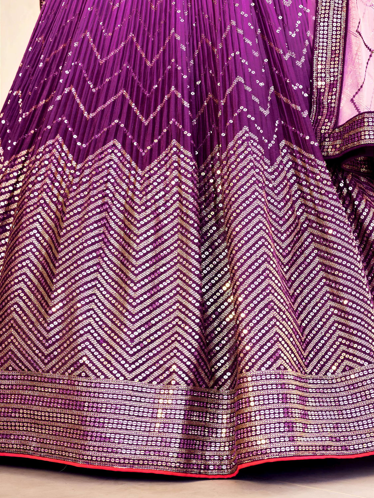 Fabulous Purple Sequins Chinon Traditional Lehenga Choli With Dupatta