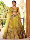 Incredible Yellow Sequins Chinon Haldi Wear Lehenga Choli With Dupatta