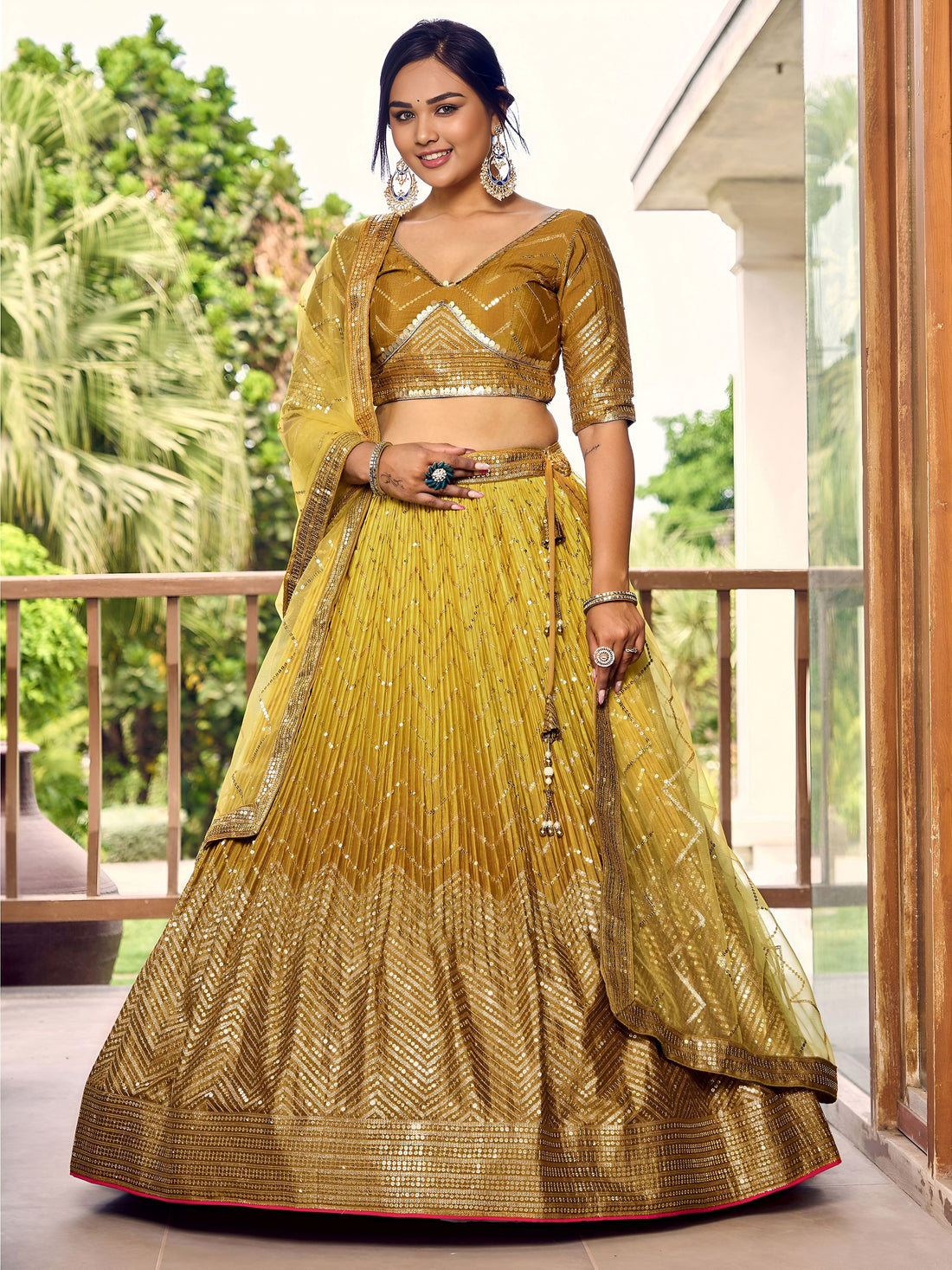 Incredible Yellow Sequins Chinon Haldi Wear Lehenga Choli With Dupatta