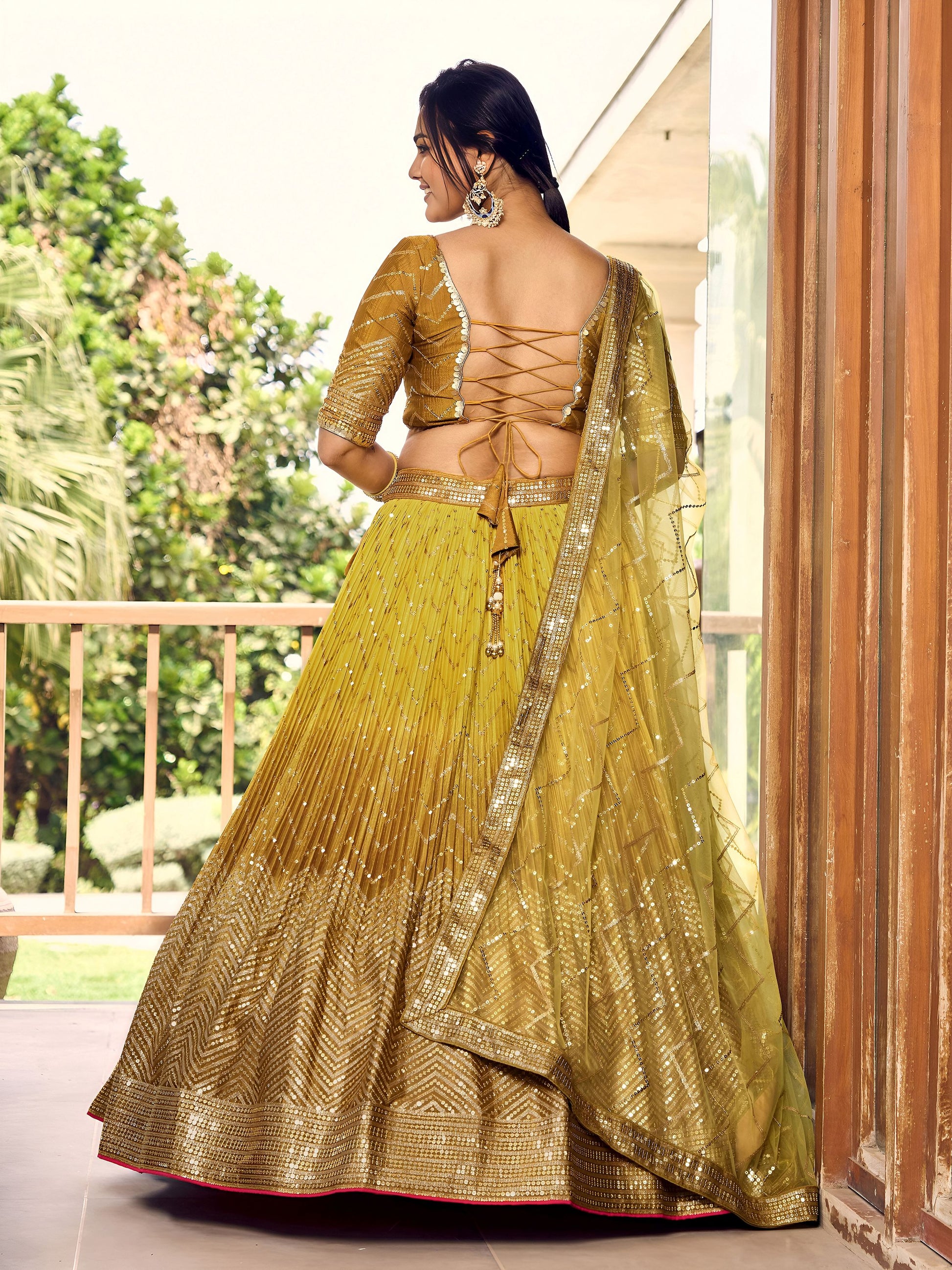 Incredible Yellow Sequins Chinon Haldi Wear Lehenga Choli With Dupatta