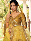 Incredible Yellow Sequins Chinon Haldi Wear Lehenga Choli With Dupatta