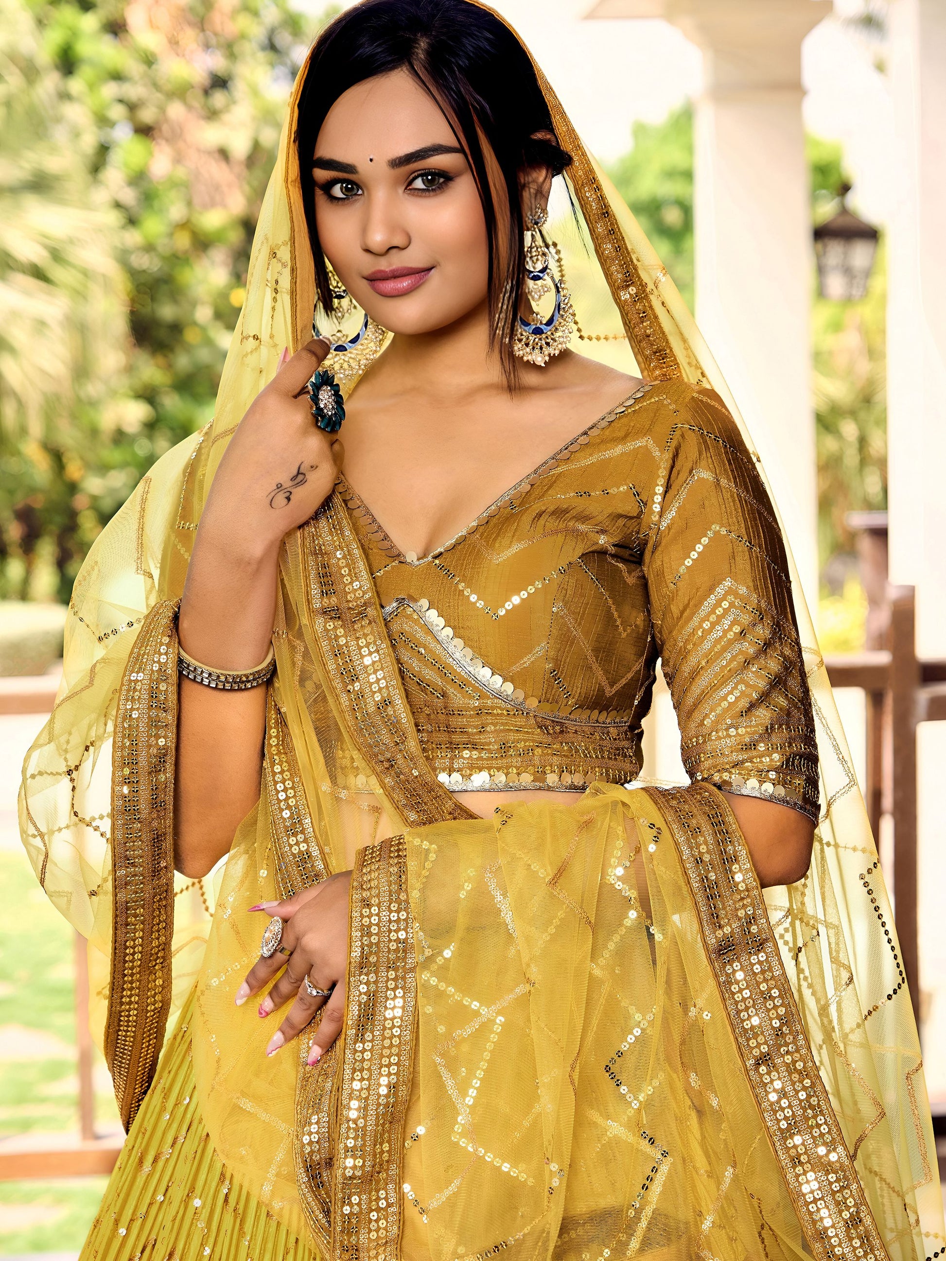 Incredible Yellow Sequins Chinon Haldi Wear Lehenga Choli With Dupatta