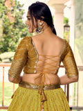 Incredible Yellow Sequins Chinon Haldi Wear Lehenga Choli With Dupatta